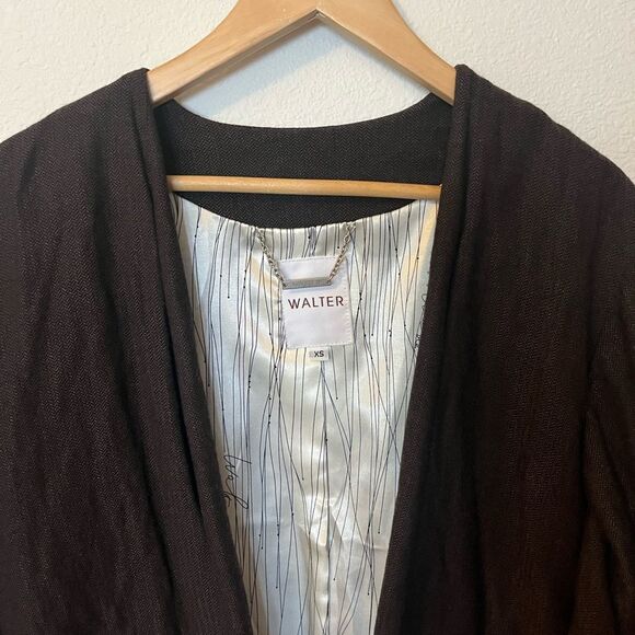 Women's Walter Kimono Jacket SZ XS Wool Brown Ruffle - Picture 2 of 16